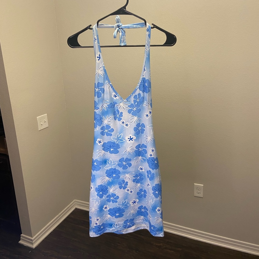 SHEIN Blue Floral Halter Dress